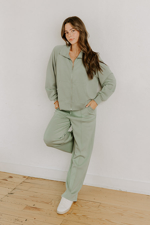 Morning Dew Scuba Zip-Up Sweater in Sage Image 2