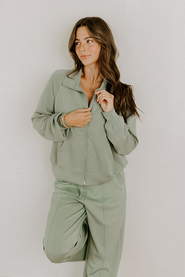 Morning Dew Scuba Zip-Up Sweater in Sage Image 1