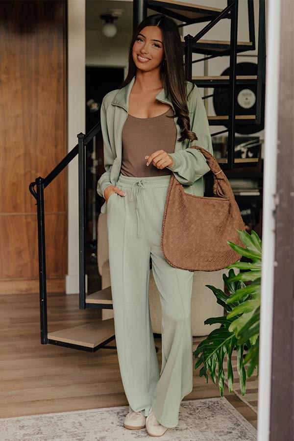 Morning Dew High Waist Scuba Pants in Sage Image - 2