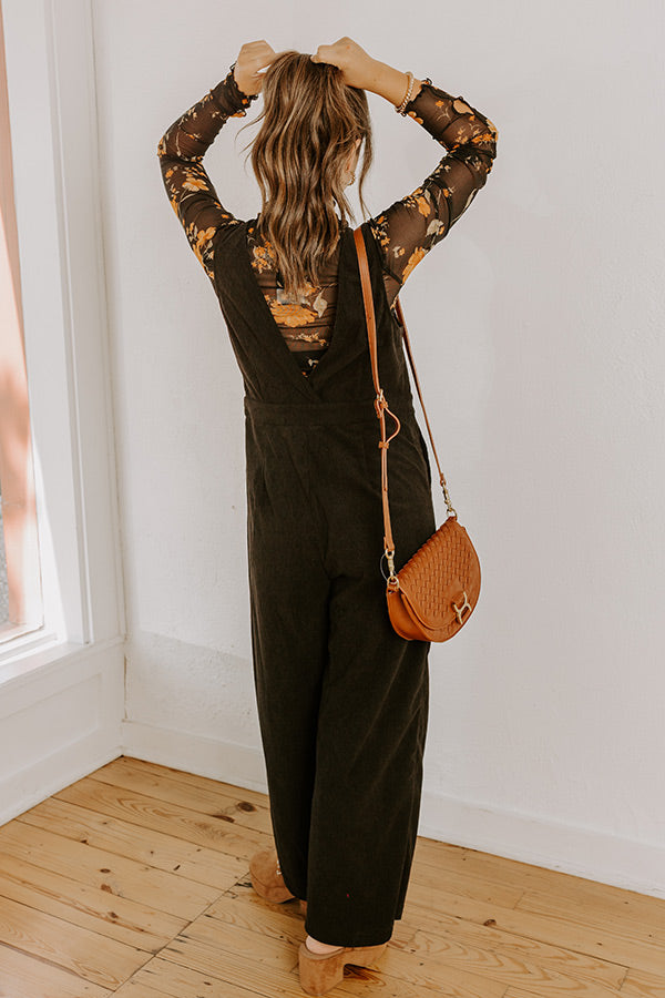 Falling For You Corduroy Jumpsuit in Black Image 5