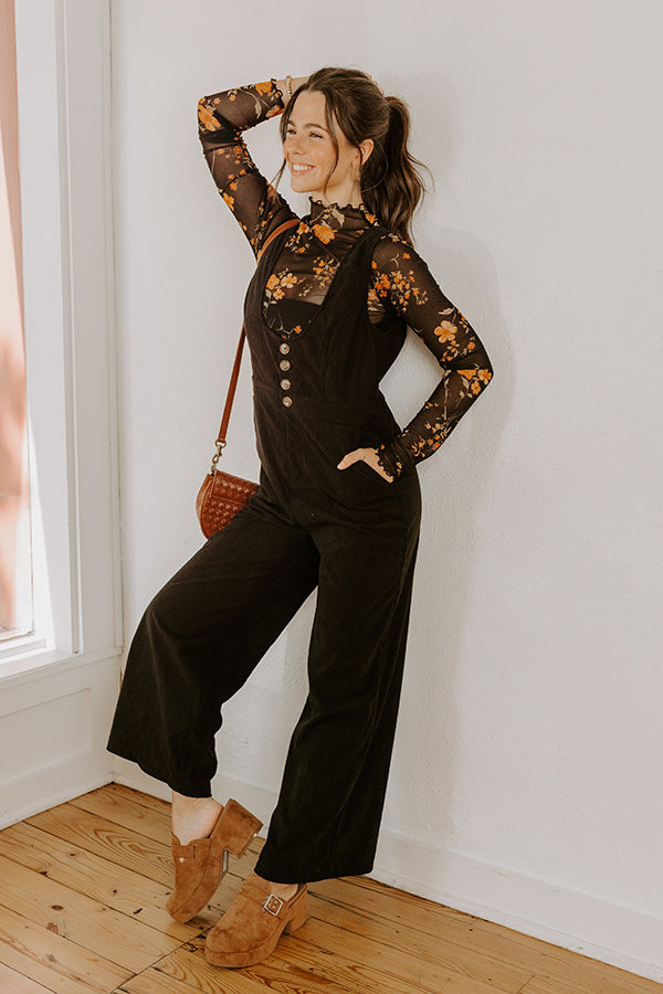 Falling For You Corduroy Jumpsuit in Black Image 1