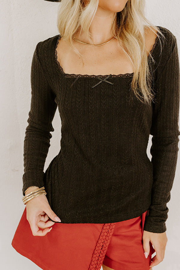Graceful Smile Pointelle Knit Top in Black Image 4