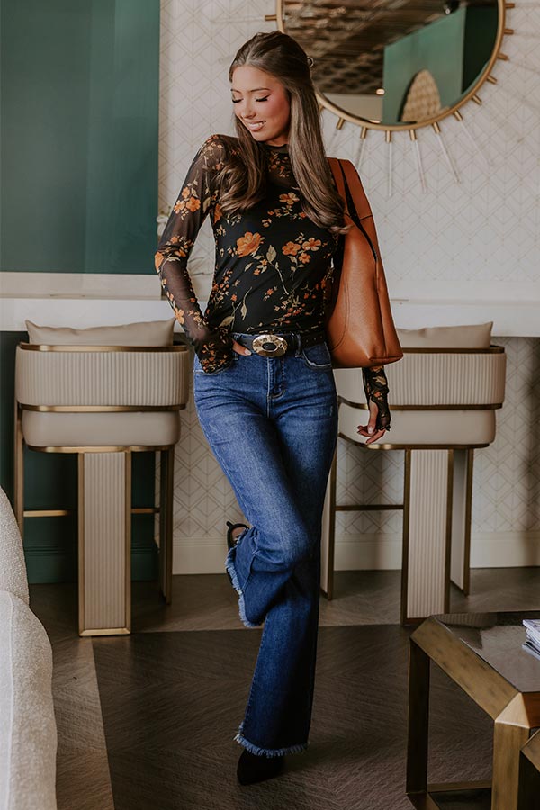 Falling Florals Mesh Top Image - 1