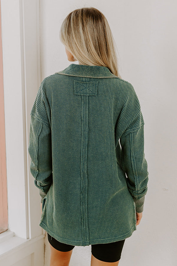 Cozy Cues Waffle Knit Top in Hunter Green Image 5