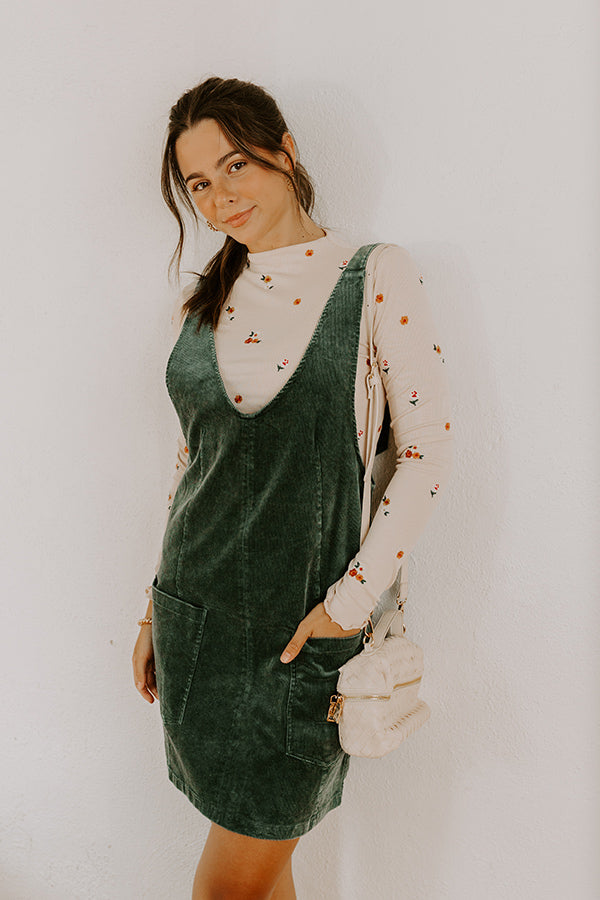 Uptown Manhattan Corduroy Mini Dress in Hunter Green Image 3