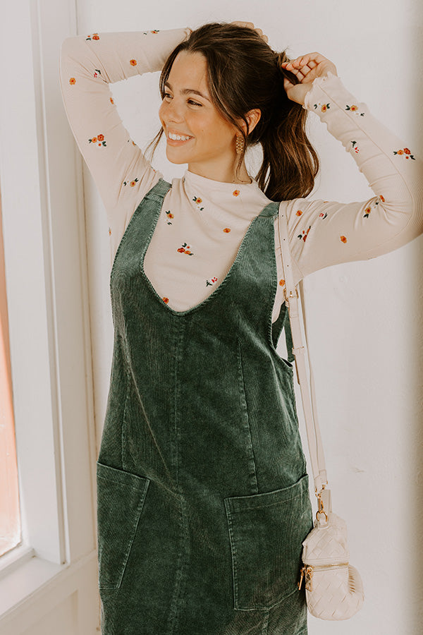 Uptown Manhattan Corduroy Mini Dress in Hunter Green Image 2