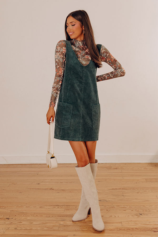 Uptown Manhattan Corduroy Mini Dress in Hunter Green Image - 1