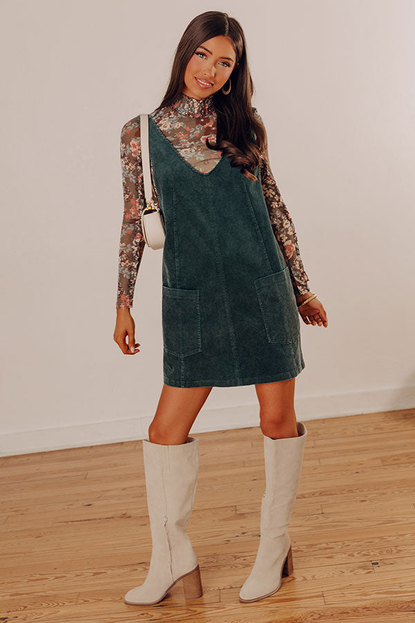 Uptown Manhattan Corduroy Mini Dress in Hunter Green Image - 2