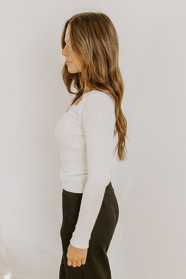 Graceful Smile Pointelle Knit Top in Ivory Image 4