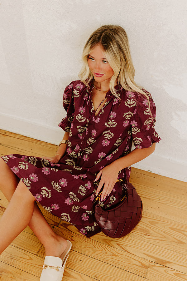 Bordeaux Sipping Floral Mini Dress Image 1