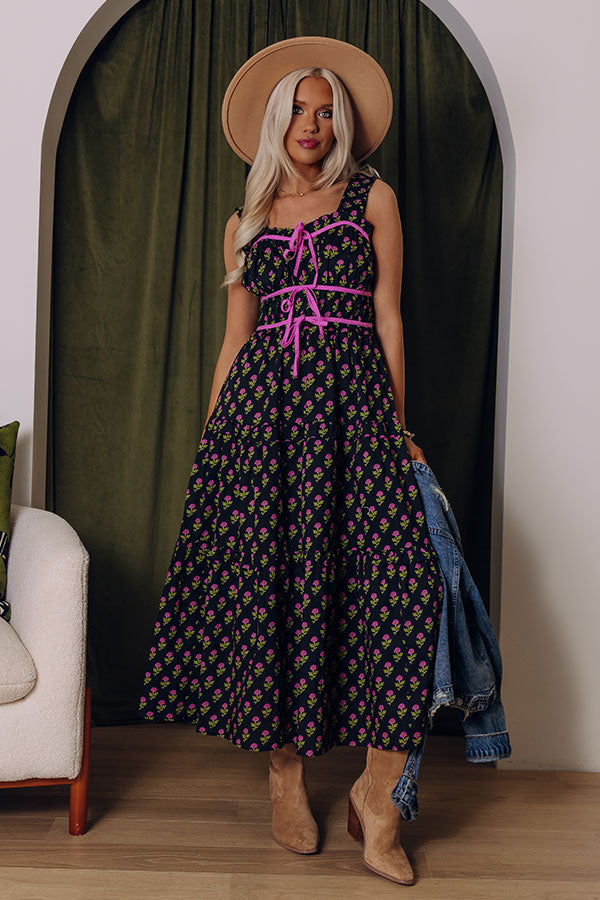 Apple Orchard Stroll Floral Midi Dress in Black Image - 2