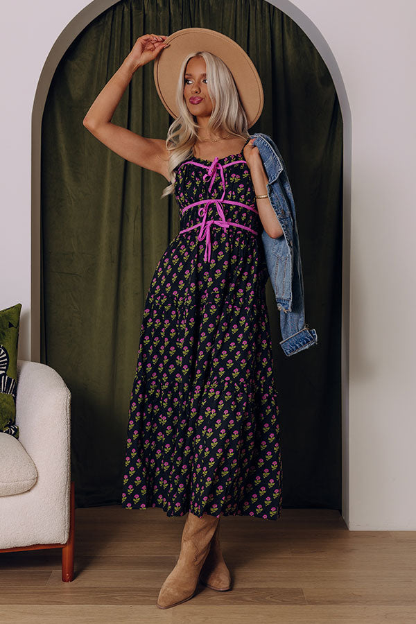 Apple Orchard Stroll Floral Midi Dress in Black Image - 1