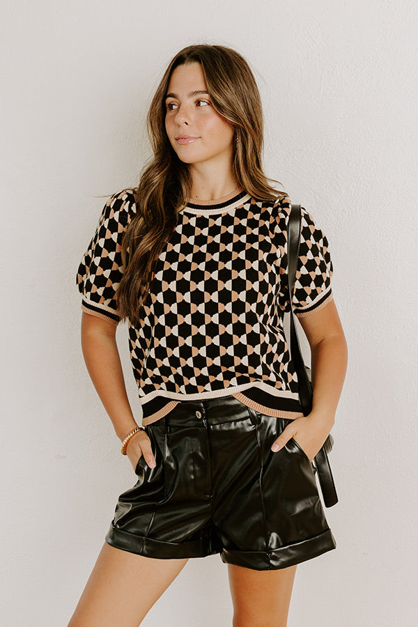 The Cecily High Waist Faux Leather Shorts in Black Image 2