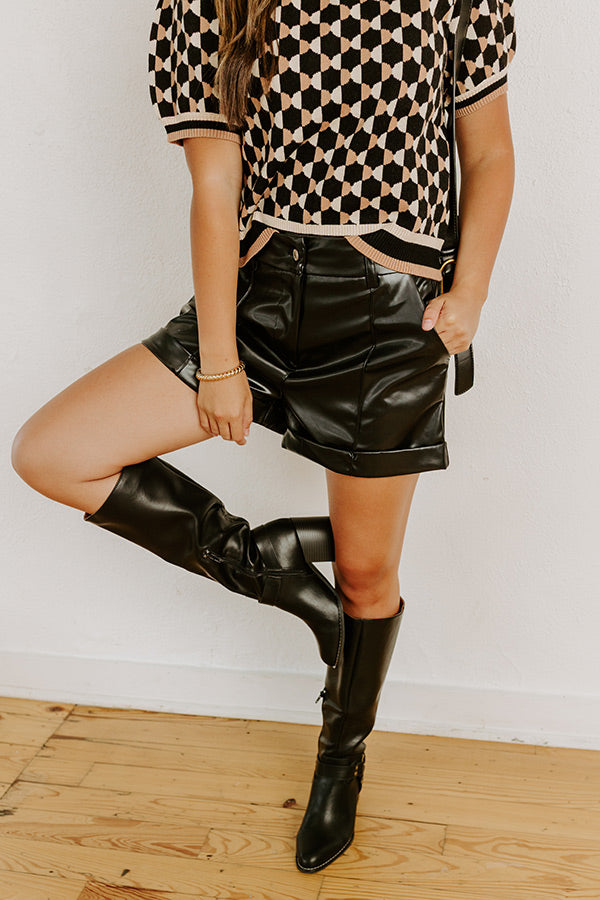 The Cecily High Waist Faux Leather Shorts in Black Image 1