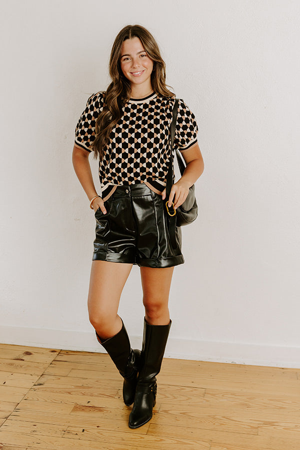The Cecily High Waist Faux Leather Shorts in Black Image 3