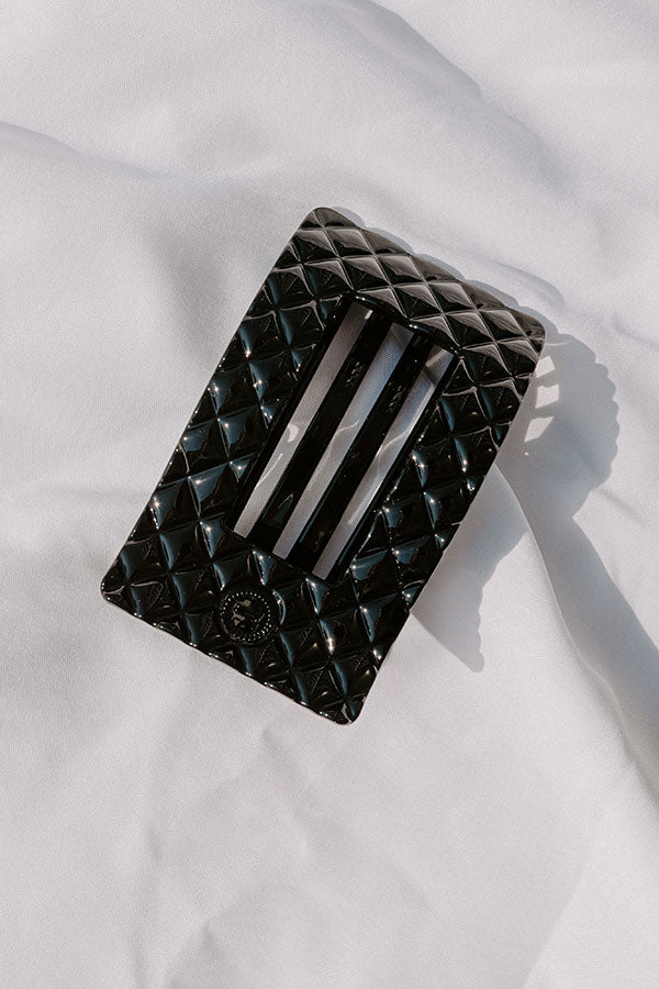Quilted Large Rectangle Hair Claw Clip in Black Image 1