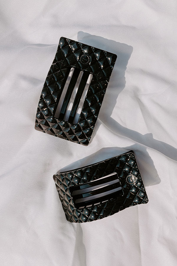 Quilted Large Rectangle Hair Claw Clip in Black Image 2