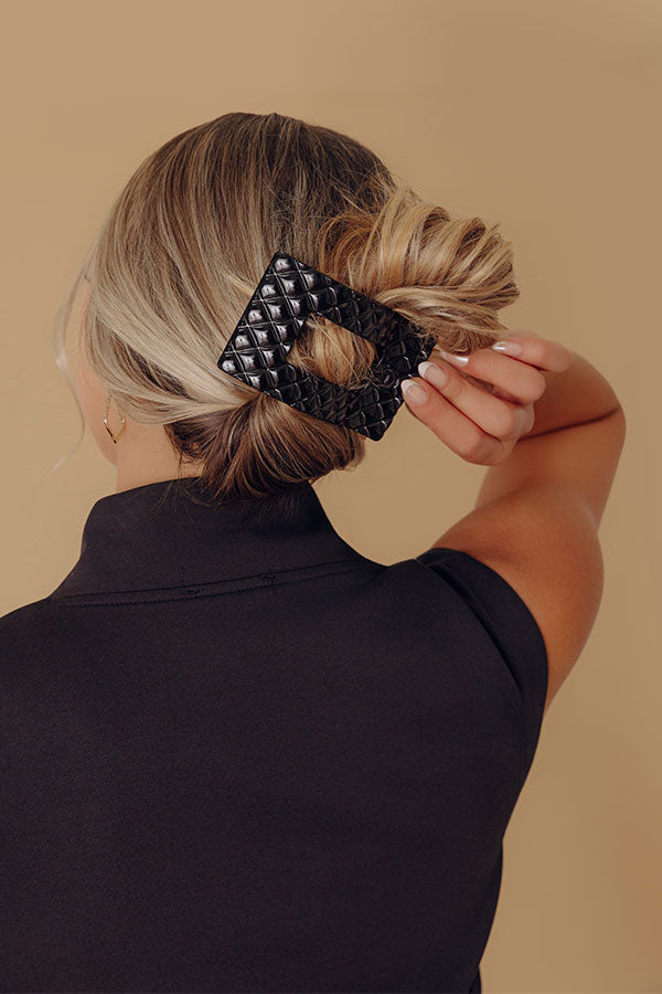 Quilted Large Rectangle Hair Claw Clip in Black Image - 1