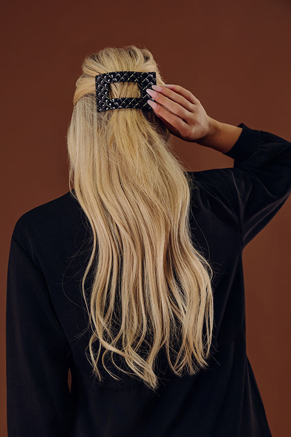 Quilted Large Rectangle Hair Claw Clip in Black