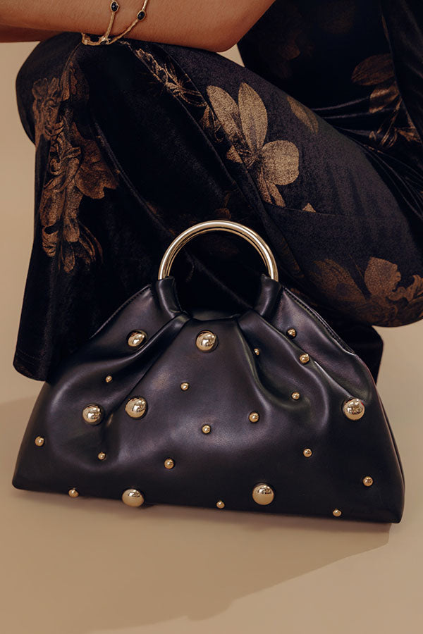 Harper Faux Leather Studded Purse in Black
