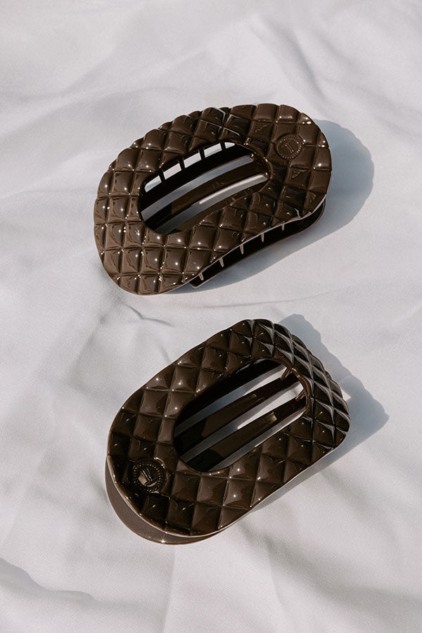 Quilted Large Round Hair Claw Clip in Dark Taupe Image 2