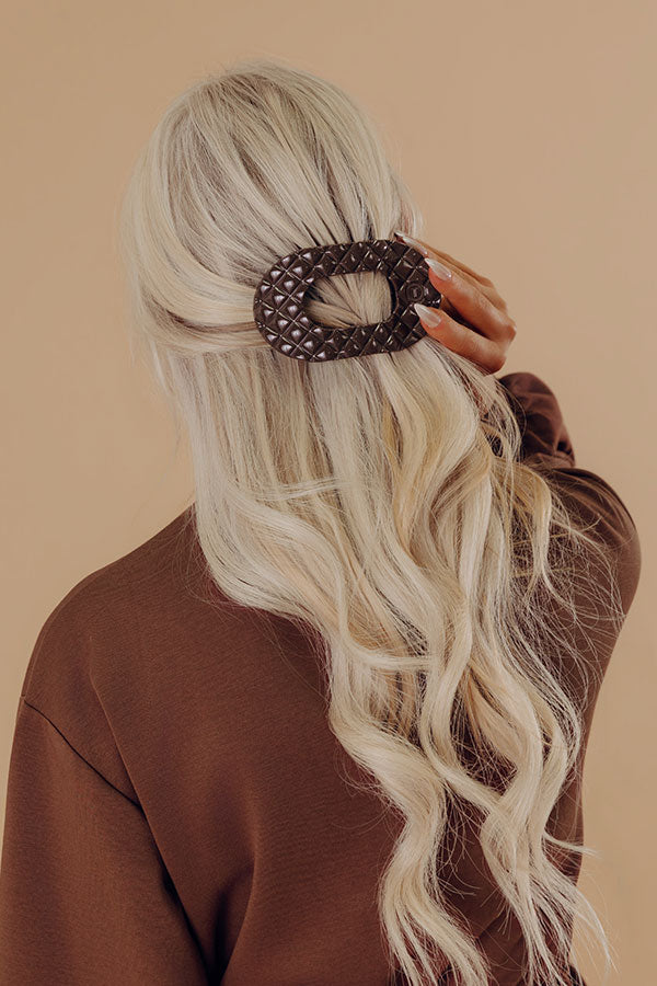 Quilted Large Round Hair Claw Clip in Dark Taupe