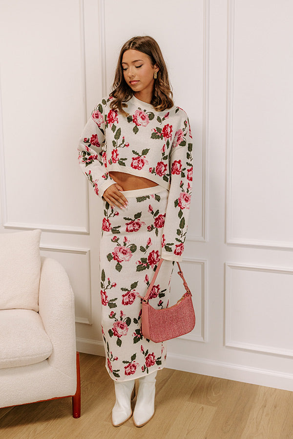 Rose Garden Stroll High Waist Knit Midi Skirt Image 1