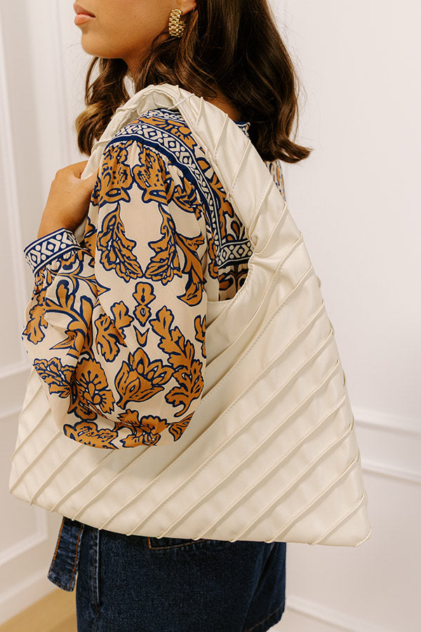 Allie Faux Leather Hobo Tote in Cream Image 3