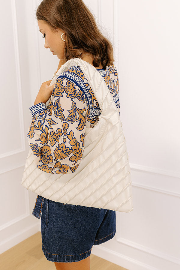 Allie Faux Leather Hobo Tote in Cream Image 1