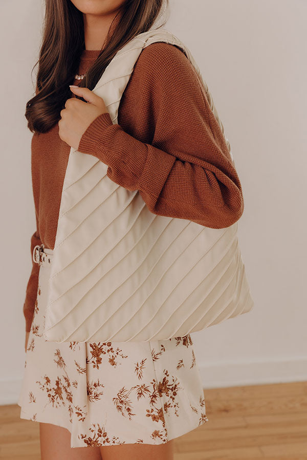 Allie Faux Leather Hobo Tote in Cream