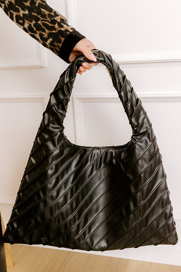 Allie Faux Leather Hobo Tote in Black Image 2