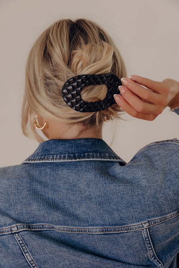 Quilted Large Round Hair Claw Clip in Black