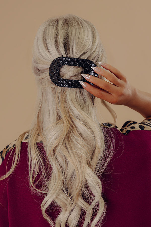 Quilted Large Round Hair Claw Clip in Black