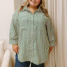 Stripe A Pose Oversized Button Up Top in Hunter Green Curves Image 1