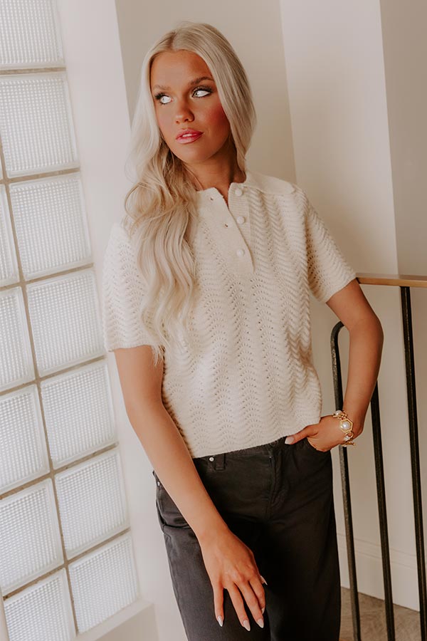 Urban Espresso Pointelle Knit Sweater Top in Cream Image - 1