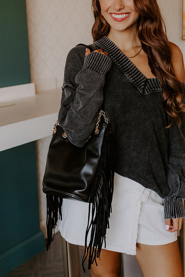 Chic Moment Faux Leather Fringe Purse in Black Image 2