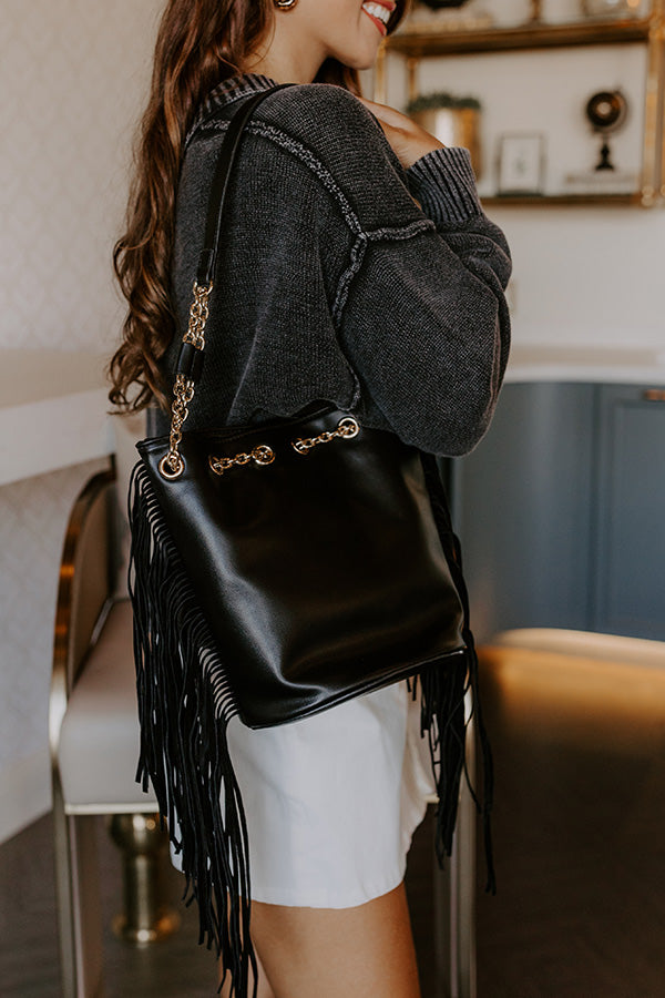 Chic Moment Faux Leather Fringe Purse in Black Image 4