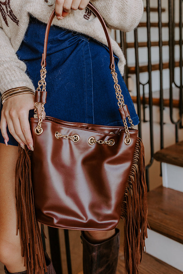 Chic Moment Faux Leather Fringe Purse in Chestnut Image 5