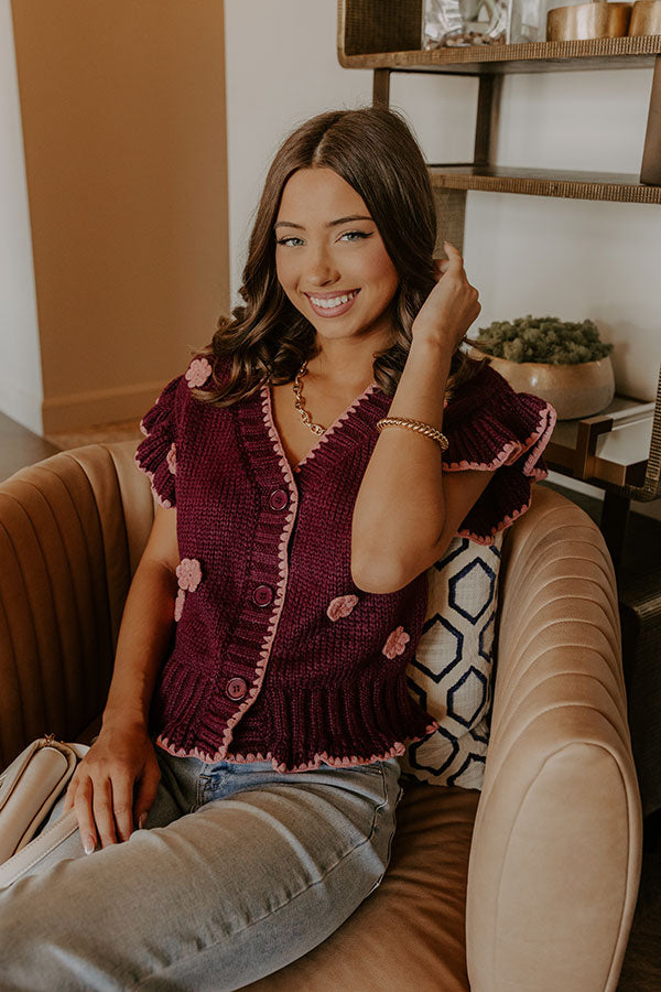 Flowers And Frills Knit Top in Wine Image 2