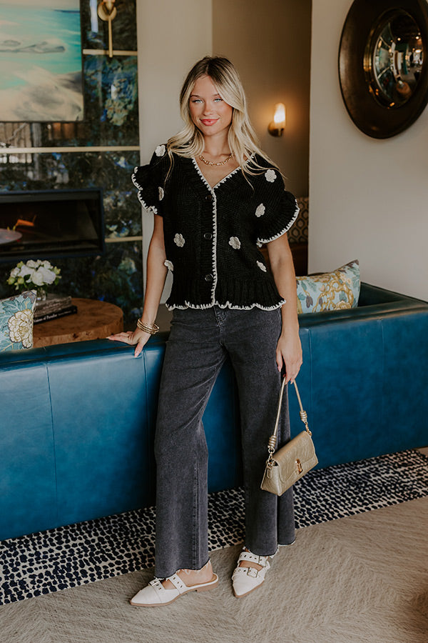 Flowers And Frills Knit Top in Black Image 2