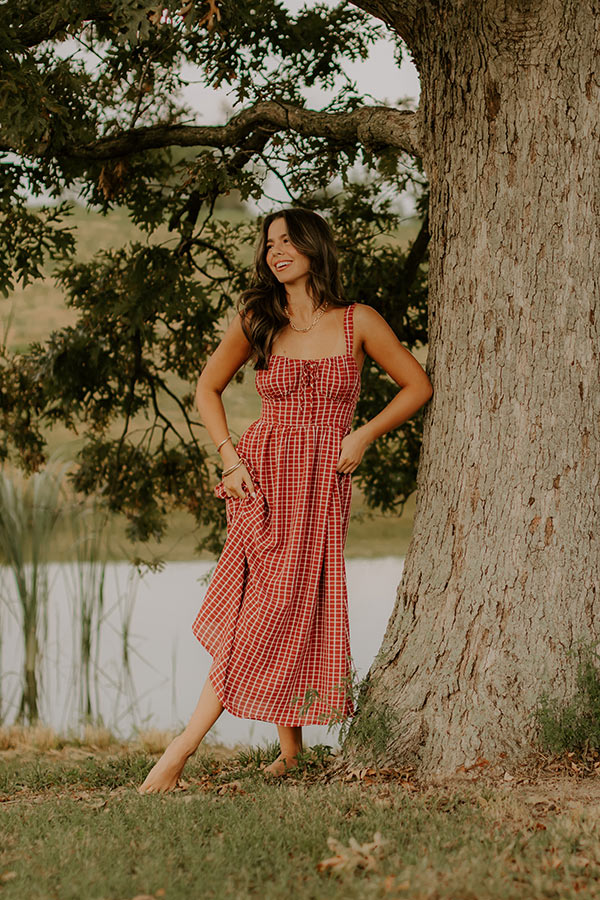 Orchard Picnic Gingham Midi Dress Image - 2