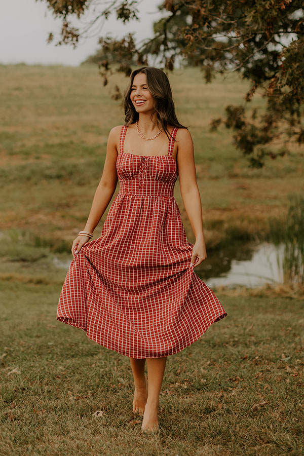 Orchard Picnic Gingham Midi Dress Image - 4