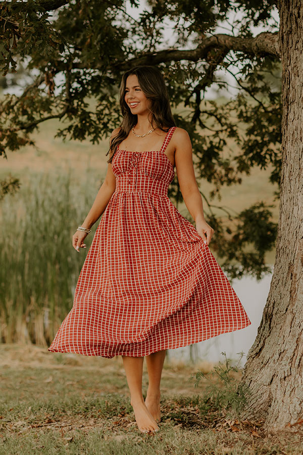 Orchard Picnic Gingham Midi Dress Image - 3