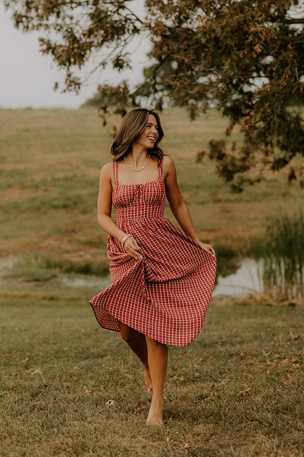 Orchard Picnic Gingham Midi Dress Image - 1