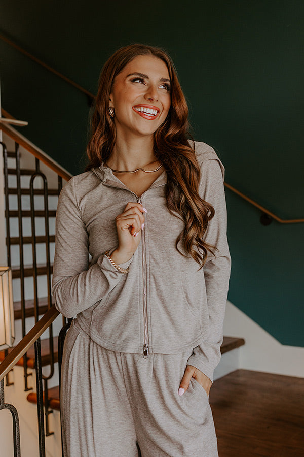 Soft Focus Zip Up Sweater in Mocha Image 1