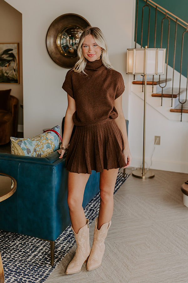 The Vineyard Affair High Waist Knit Mini Skirt in Chocolate Image 2