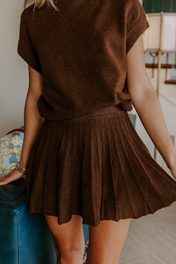 The Vineyard Affair High Waist Knit Mini Skirt in Chocolate Image 3