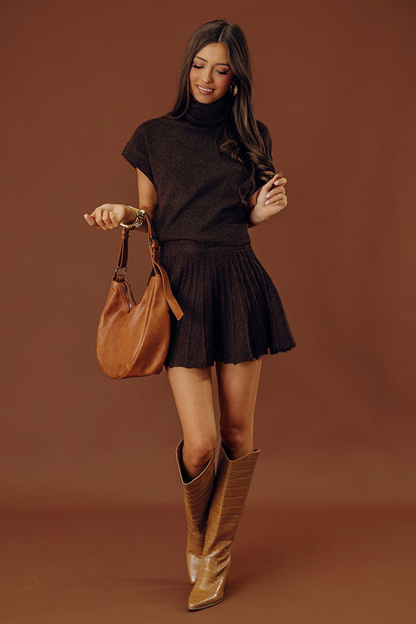The Vineyard Affair High Waist Knit Mini Skirt in Chocolate Image - 1
