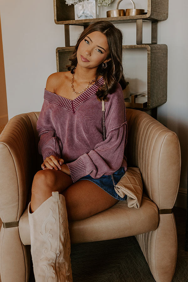 Cozy Mindset Vintage Wash Knit Sweater in Wine Image 3