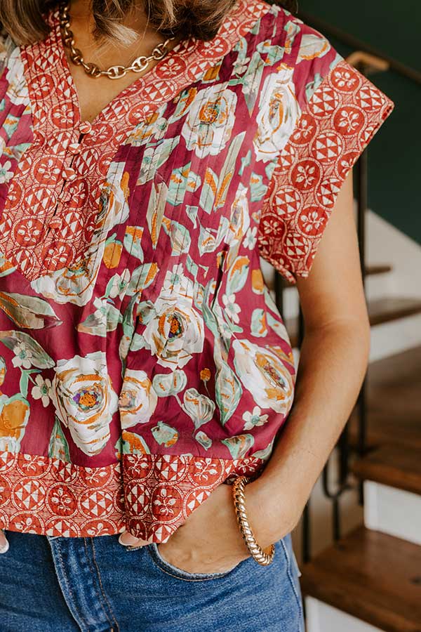 Merlot Whisper Floral Top in Wine Image 4